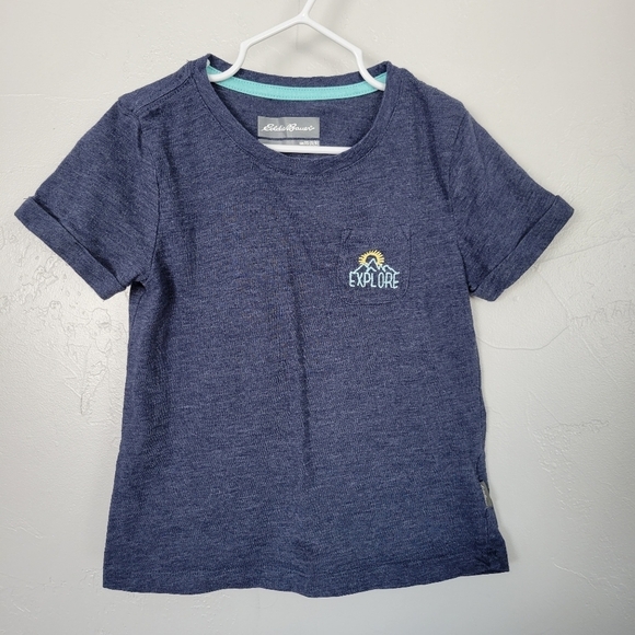 Eddie Bauer Kids XS 5/6 Little Girls Dark Blue Short Sleeve Shirt Explore Pocket - Picture 1 of 4